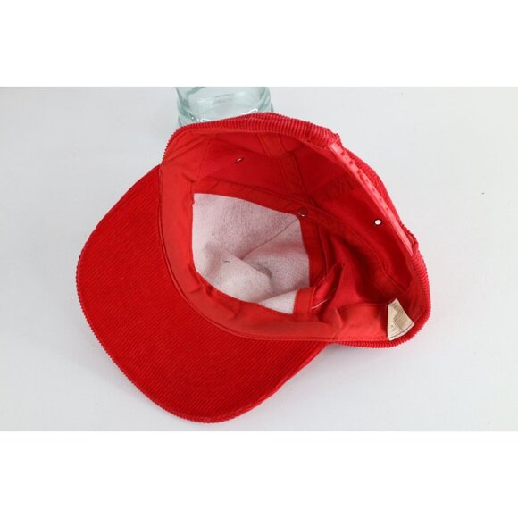 Vintage 90s Streetwear Faded Spell Out Bob Evans Corduroy Snapback Hat Cap Red - Picture 8 of 9